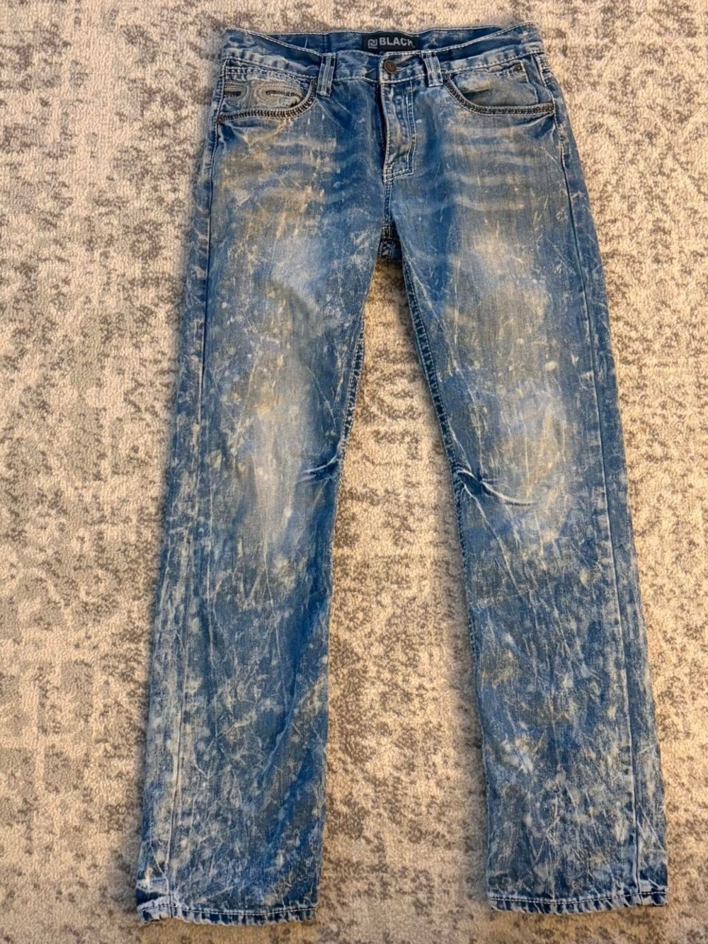 Men’s Black Brand Boot Cut Acid Wash Fine Stitched Blue Jeans Size 32